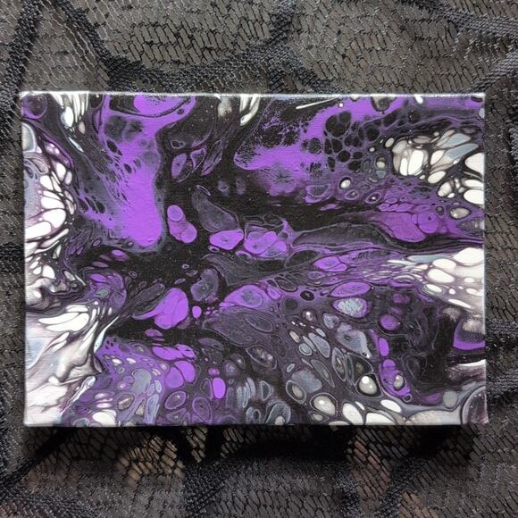 Abstract Purple and Black Canvas Art Painting 5"×7" Gothic Halloween - Picture 6 of 6